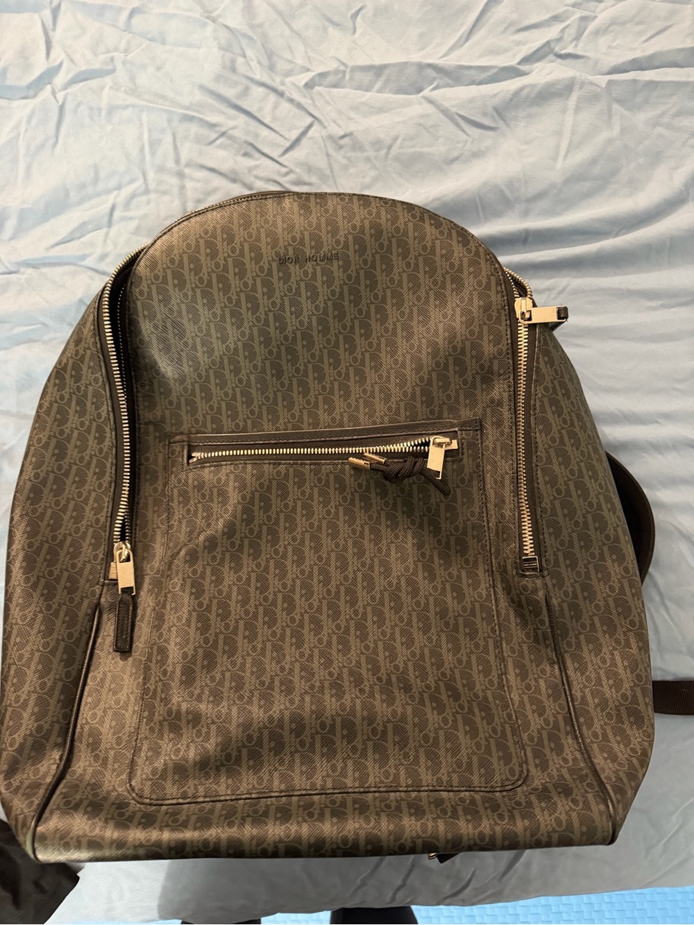 Dior Brown Monogram Men's Backpack with Gold Zippers